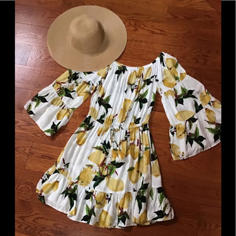 Blue Island Lemon Print Drawstring Off Shoulder Dress/ Cover-up Size XS - Picture 12 of 16